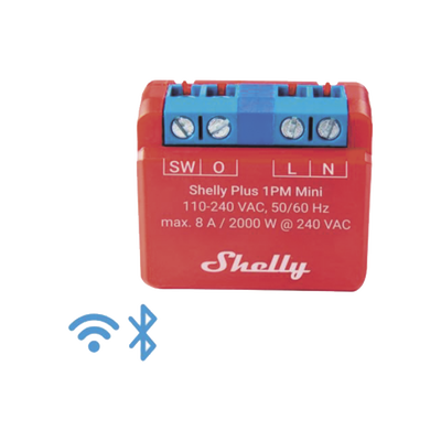 [SHELLYPLUS1PMMINI] Mini Interruptor inteligente con Wi-Fi, medición de consumo, 1 canal 8A, compatible con asistentes de voz Alexa y GoogleHome